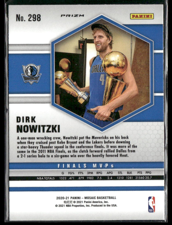 Dirk Nowitzki  2020-21 Mosaic Green Finals MVP's Trading Card Mavs