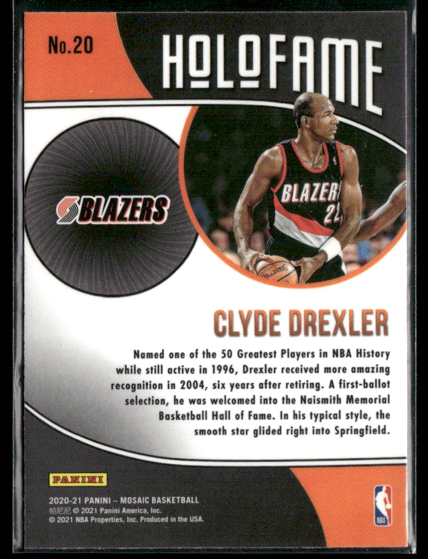 Clyde Drexler 2020-21 Mosaic Holo Fame Trading Card Blazers