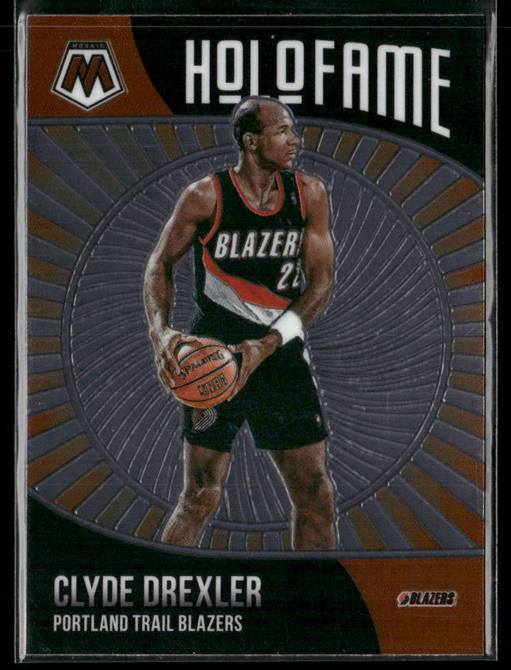 Clyde Drexler 2020-21 Mosaic Holo Fame Trading Card Blazers