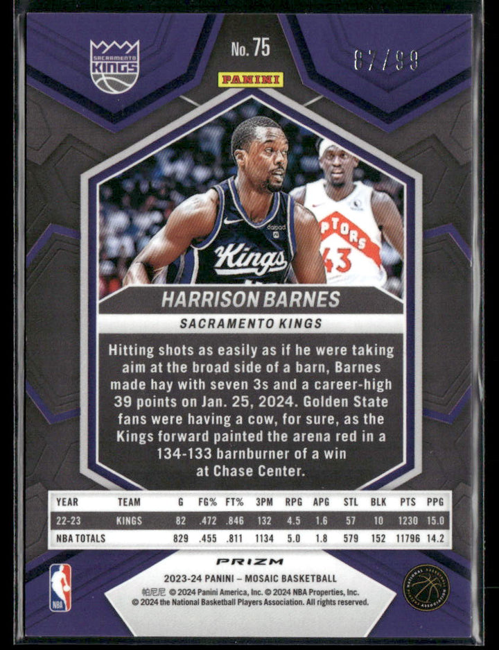 Harrison Barnes 2023-24 Mosaic Purple /99 Trading Card Kings