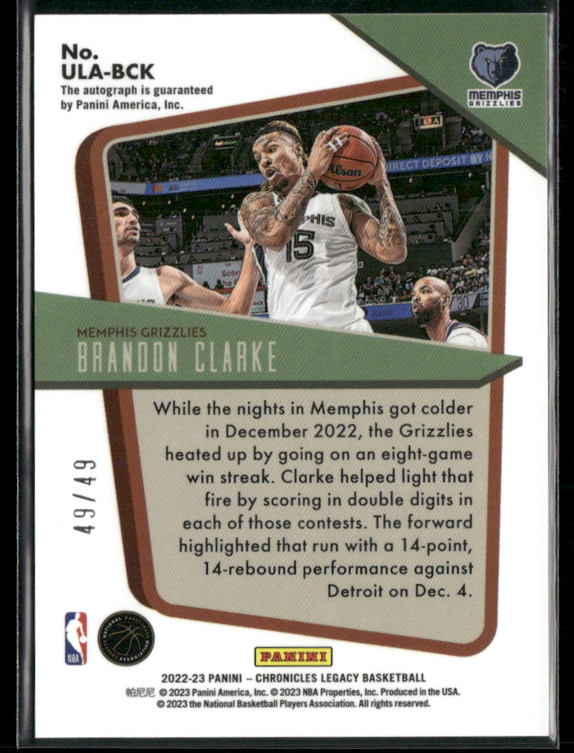 2022-23 Chronicles BRANDON CLARKE Under the Lights Holo Auto #ULA-BCK