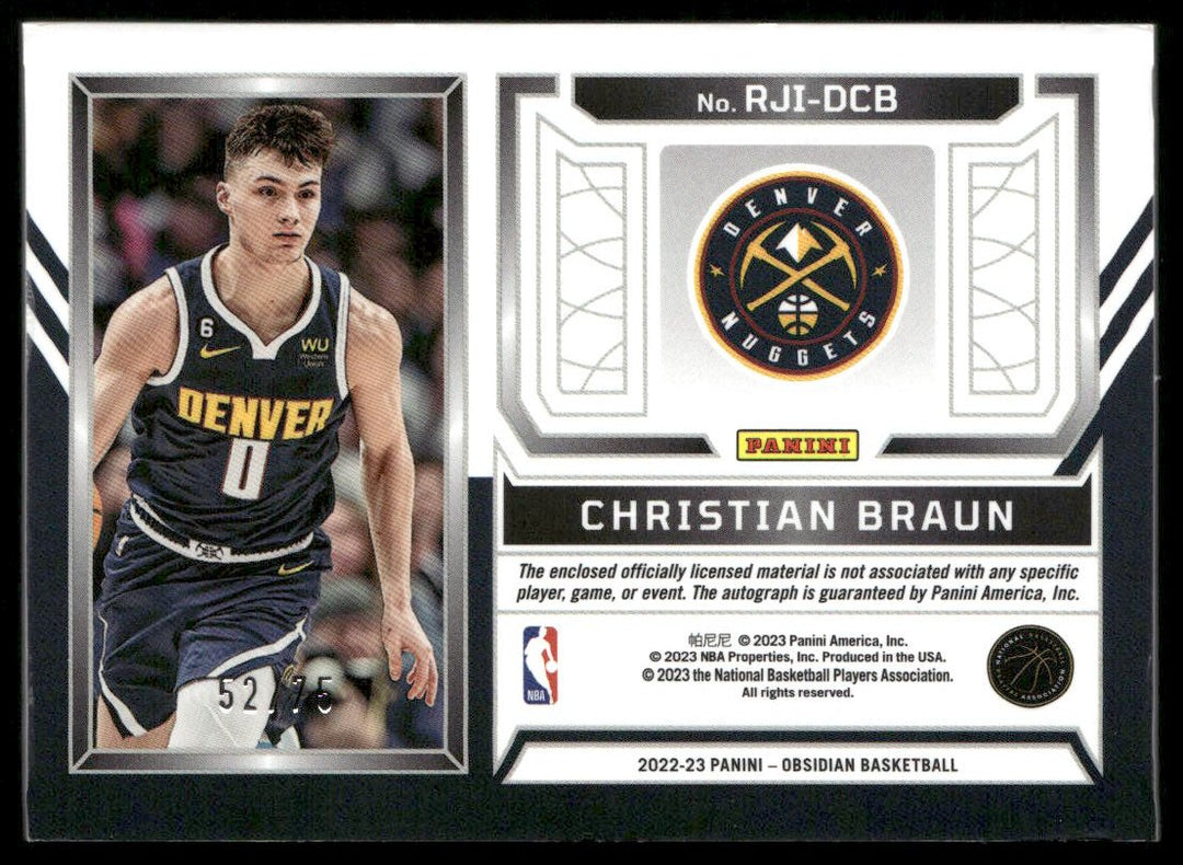 Christian Braun 2023-24 RC Patch Auto 52/75 Obsidian Trading Card Nuggets