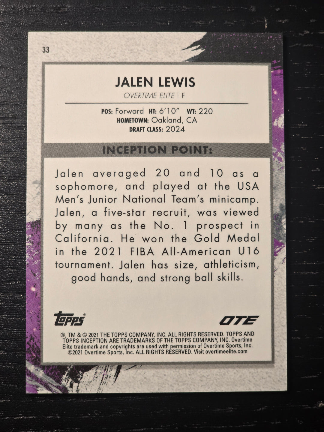 Jalen Lewis Inception Overtime Elite RC Topps