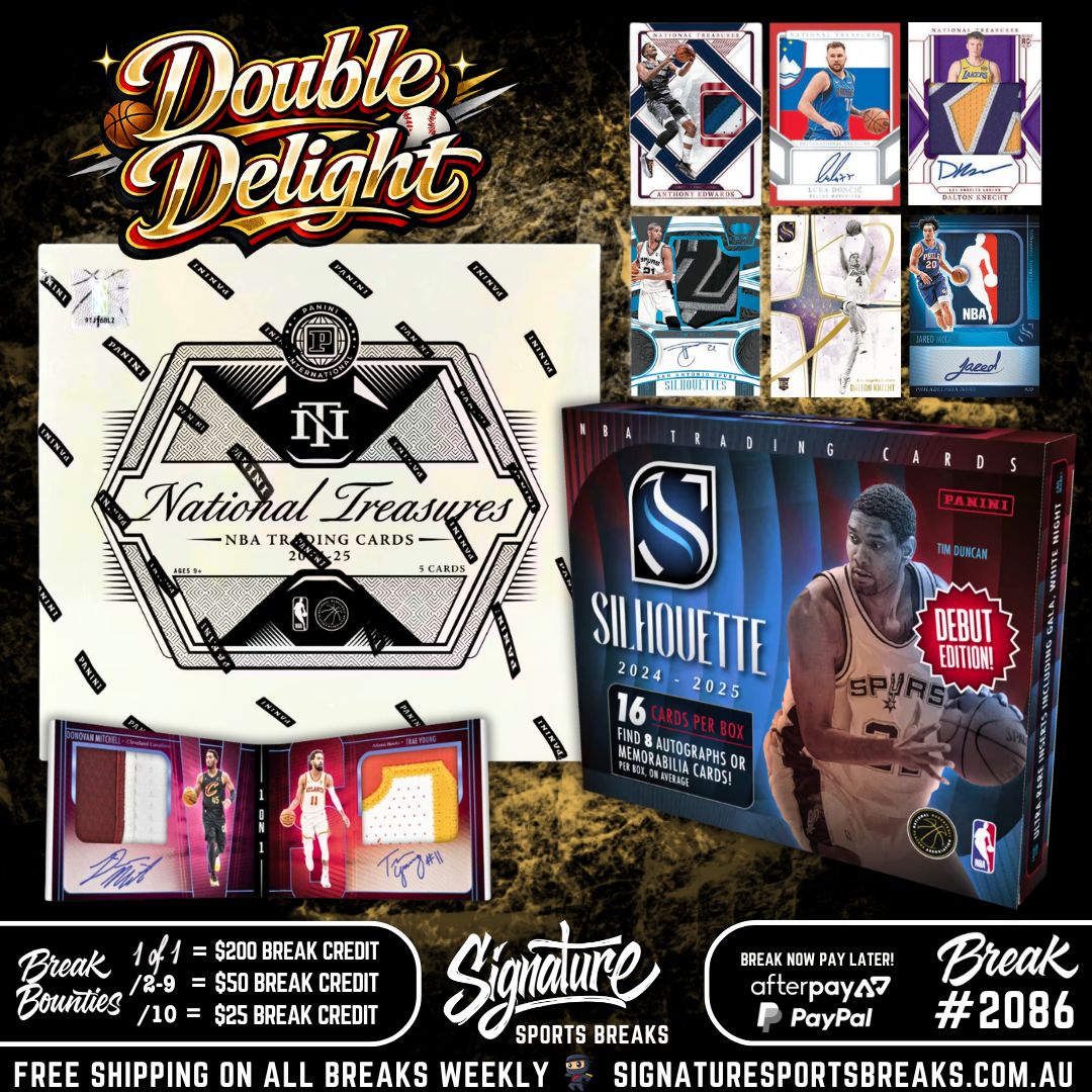BREAK #2086 - NATIONAL TREASURES & SILHOUETTE 2024-25 DOUBLE DELIGHT - 12 AUTOS/MEMS!