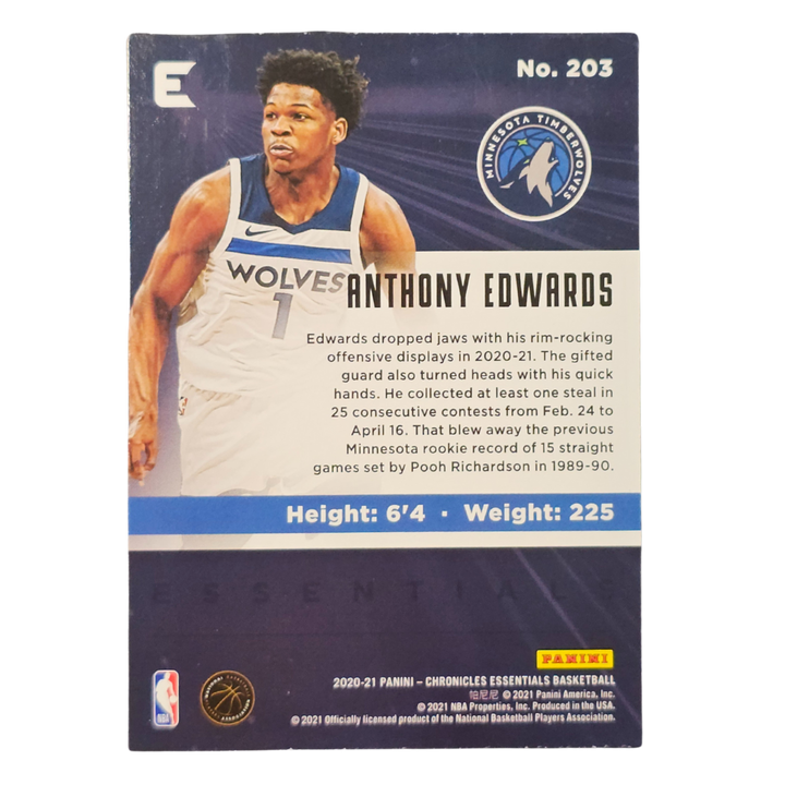 Anthony Edwards 2020-21 Chronicles Rookie RC Card Twolves