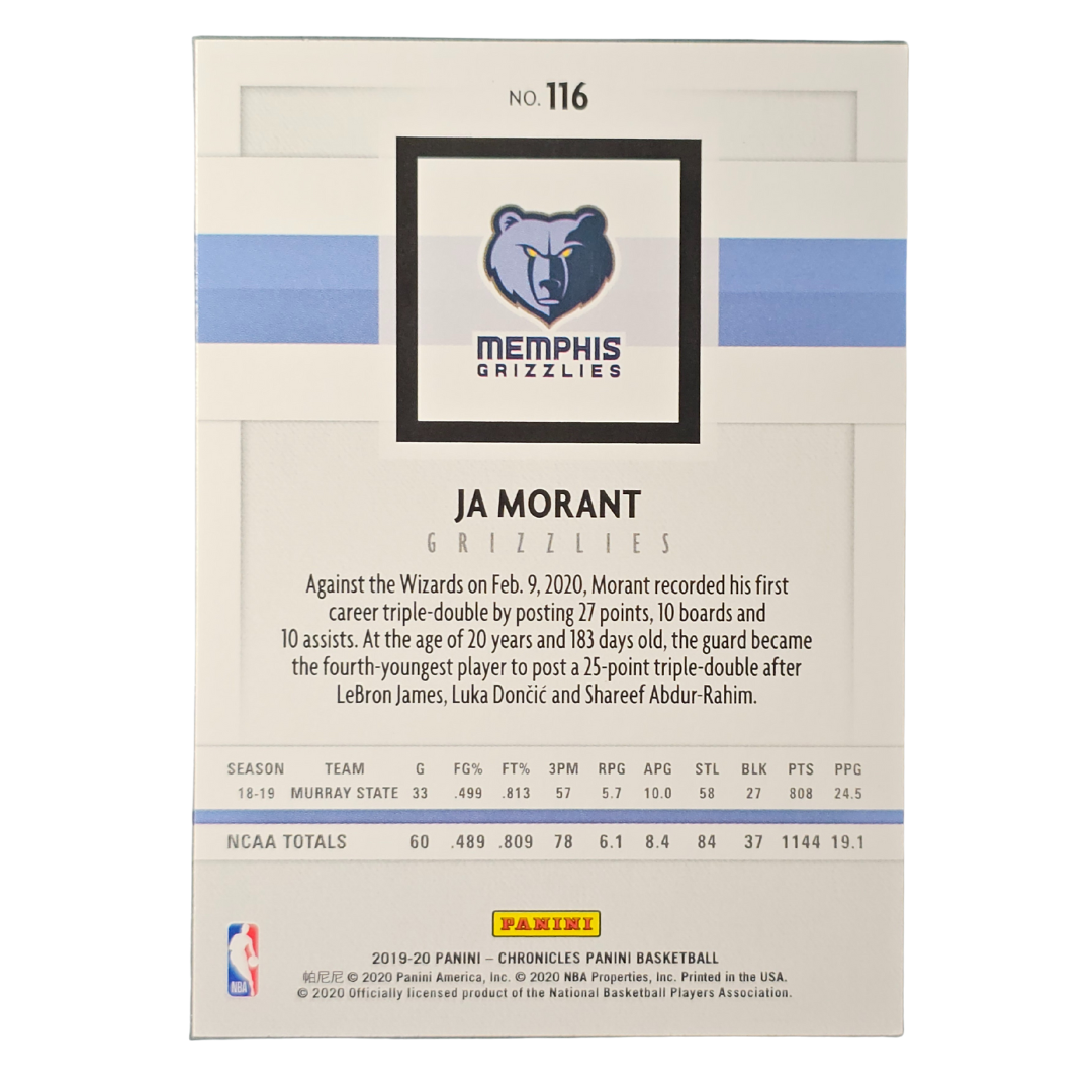 Ja Morant 2019-20 Chronicles Rookie RC Trading Card Grizzlies with Young Dolph