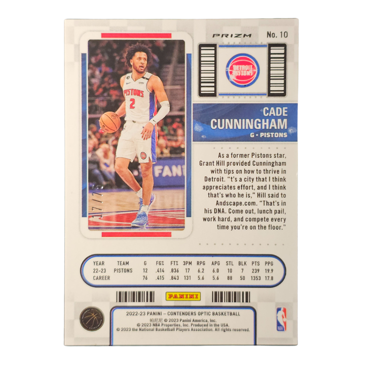 Cade Cunningham 2022-23 Optic Season Ticket Pink 17/75 Trading Card Pistons