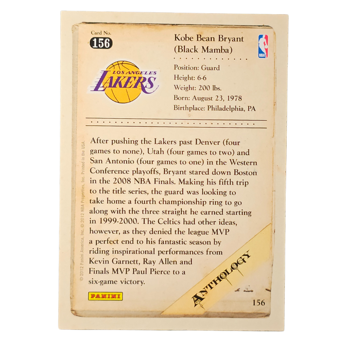 Kobe Bryant Anthology Trading Card | Los Angeles Lakers NBA