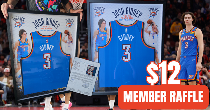 JOSH GIDDEY ROOKIE SIGNED PREMIUM FRAMED JERSEY JSA CERTIFIED RAFFLE